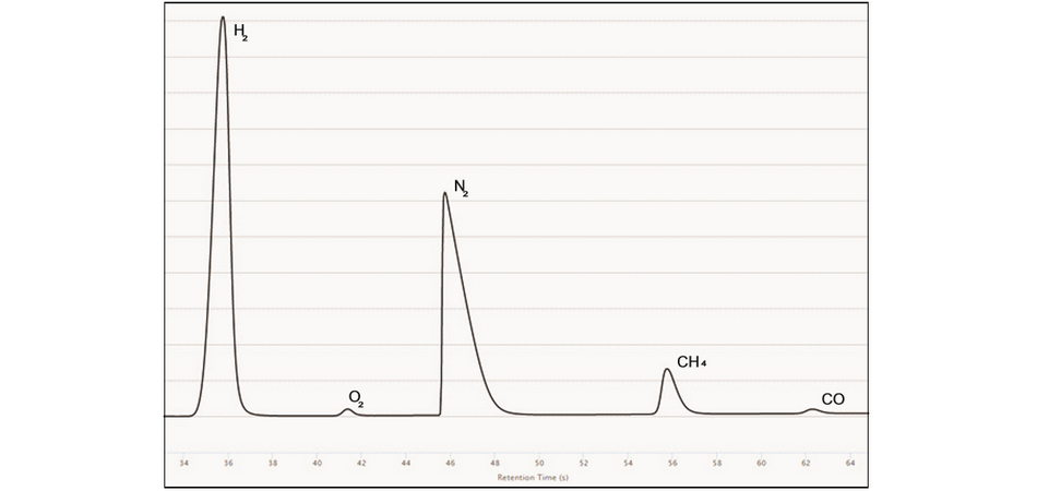 Light gas chromatographic analysis with hydrogen, oxygen, nitrogen and carbon monoxide